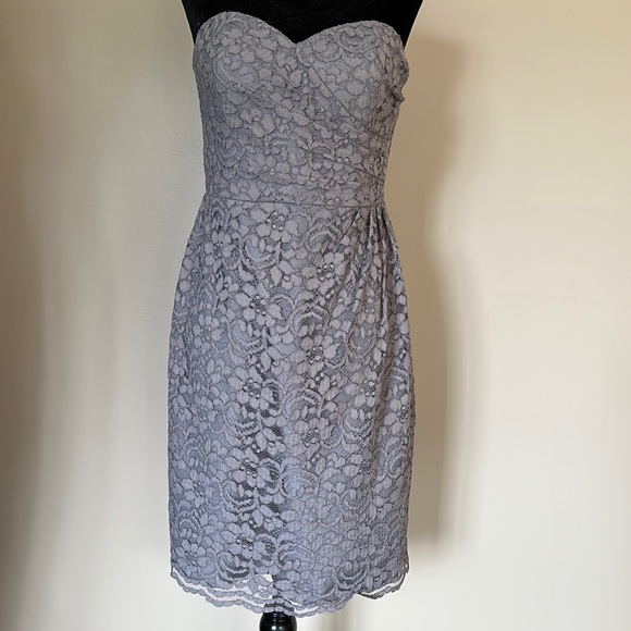 DAVID’S BRIDAL Grey Formal Strapless Dress - Picture 2 of 8
